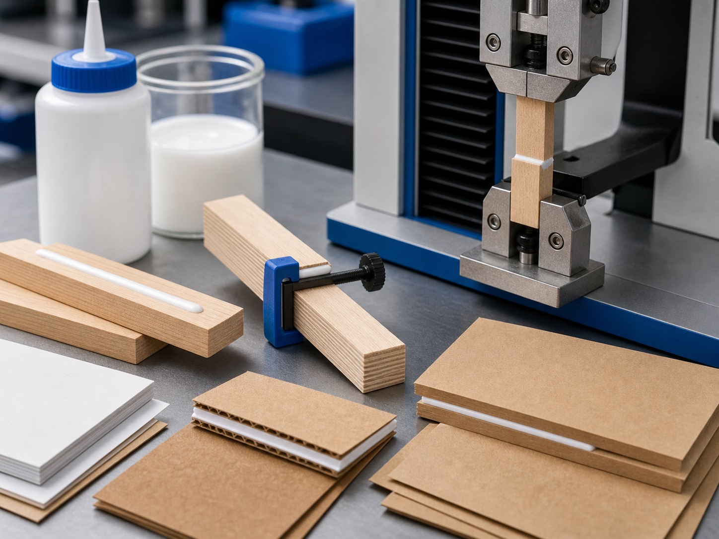 Wood and paper adhesive bond testing with PVA adhesive