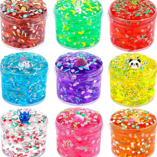 Different colors and textures of slime made for toy product development