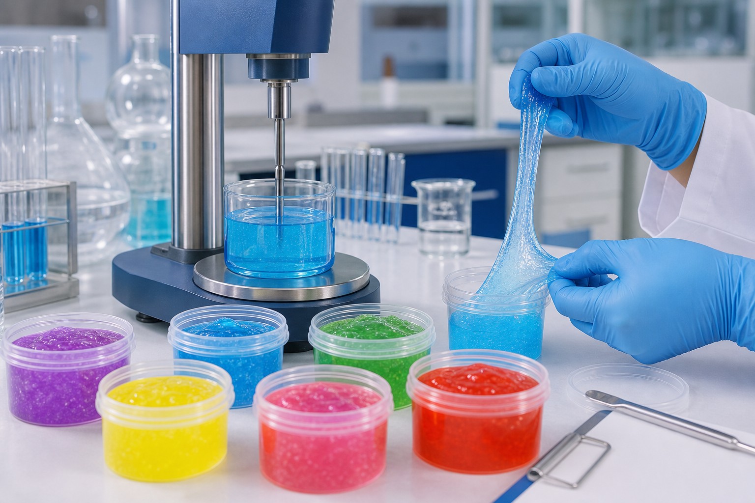 Laboratory viscosity and stretch testing of PVA-based slime samples