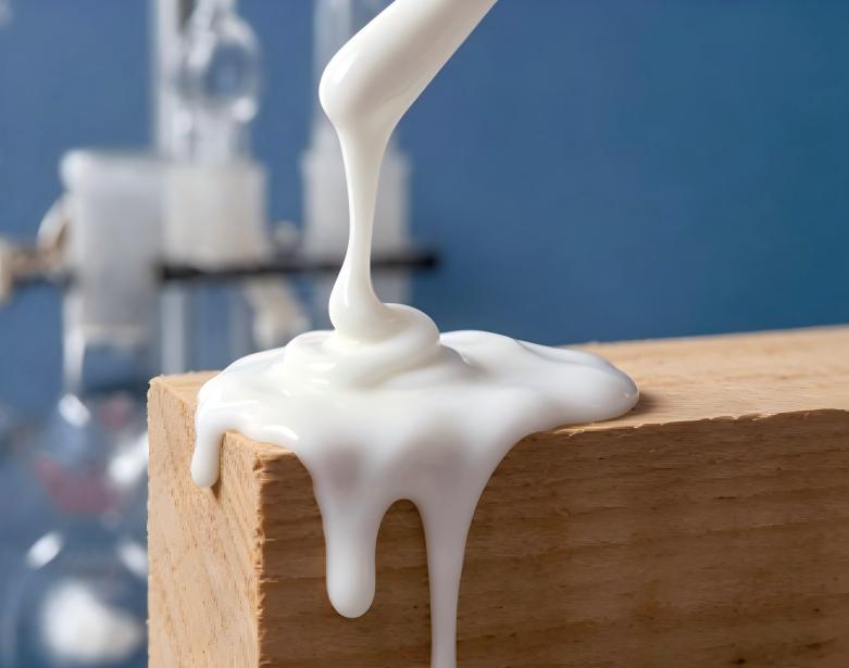 Water-based adhesive emulsion applied to a wood substrate